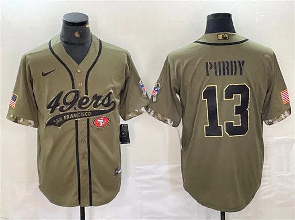 Baseball Jersey For Official Sports Orders-Men's San Francisco 49ers #13 Brock Purdy Olive Salute to Service With Patch Cool Base Stitched Baseball Jersey