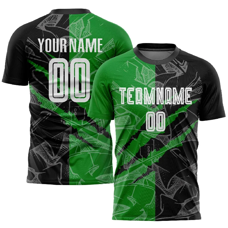 Football Jersey With Personalized Patches-Custom Graffiti Pattern Black-Grass Green Scratch Sublimation Soccer Uniform Jersey