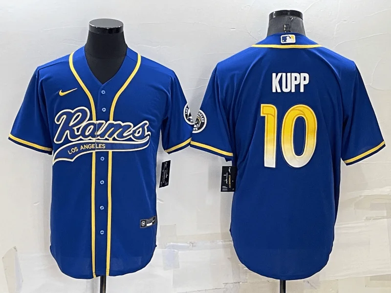 Baseball Jersey For Charity Events-Men's Los Angeles Rams #10 Cooper Kupp Blue Stitched Cool Base Baseball Jersey