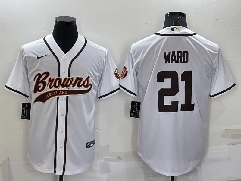 Baseball Jersey For Official Team Products-Men's Cleveland Browns #21 Denzel Ward White Stitched Cool Base Baseball Jersey