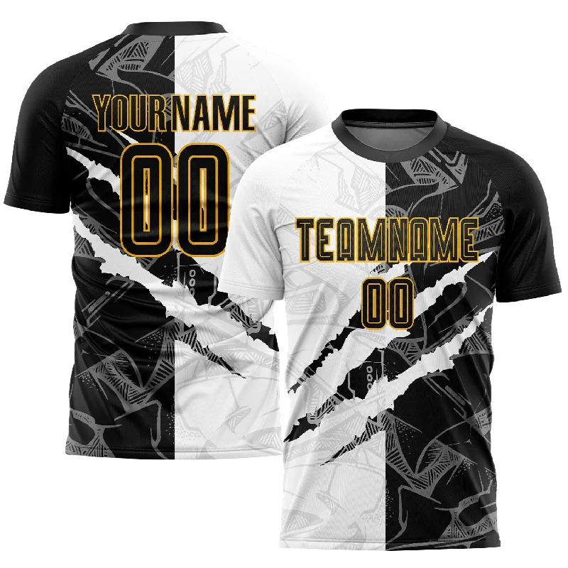 Football Jersey For Football Fans-Custom Graffiti Pattern Black-Gold Scratch Sublimation Soccer Uniform Jersey