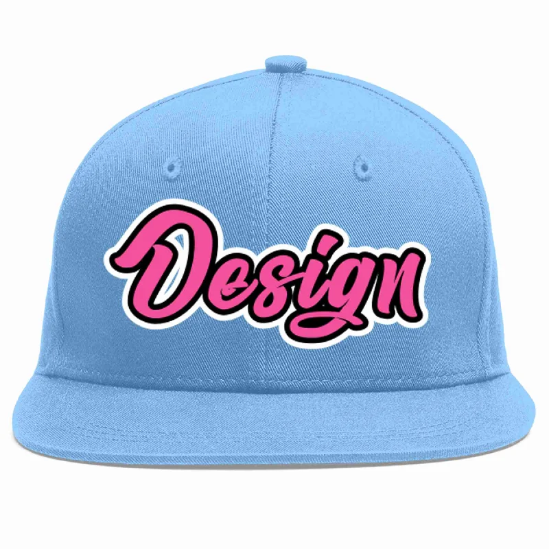 Baseball Cap For Youth Leagues-Custom Light Blue Pink-Black Flat Eaves Sport Baseball Cap Design for Men/Women/Youth