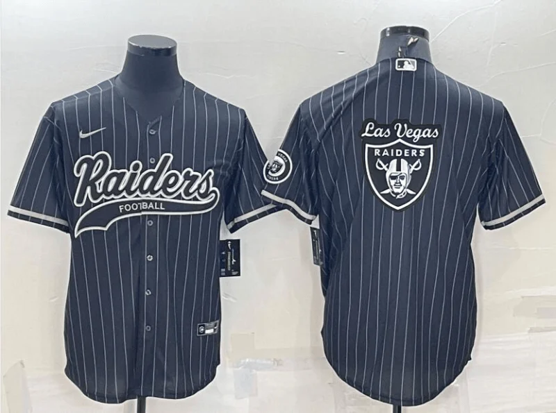 Baseball Jersey With Unique Fabric Options-Men's Las Vegas Raiders Black Pinstripe Team Big Logo With Patch Cool Base Stitched Baseball Jersey