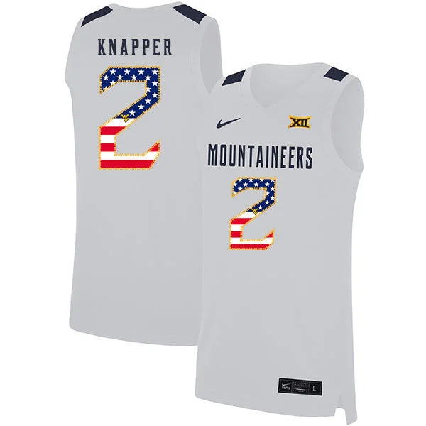 Basketball Jersey For Group Orders And Discounts-West Virginia Mountaineers 2 Brandon Knapper White USA Flag Basketball College Basketball Jersey