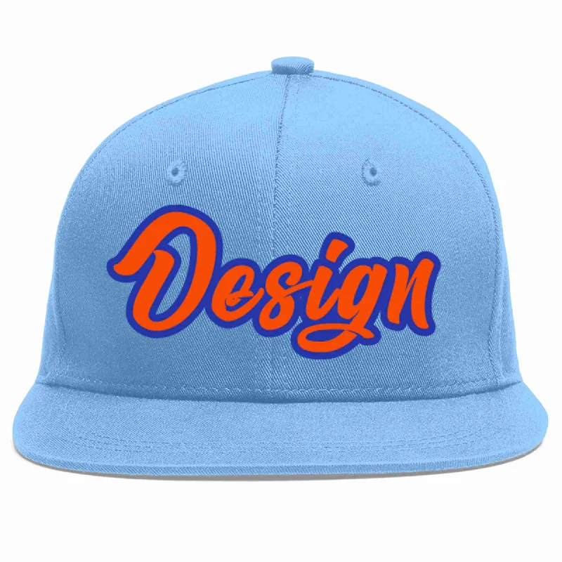 Baseball Cap For Coaches-Custom Light Blue Orange-Royal Flat Eaves Sport Baseball Cap Design for Men/Women/Youth