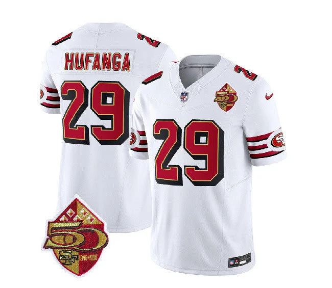 Football Jersey For Seasonal Fan Gifts-Men's San Francisco 49ers #29 Talanoa Hufanga White 2023 F.U.S.E. 50th Patch Throwback Football Stitched Jersey