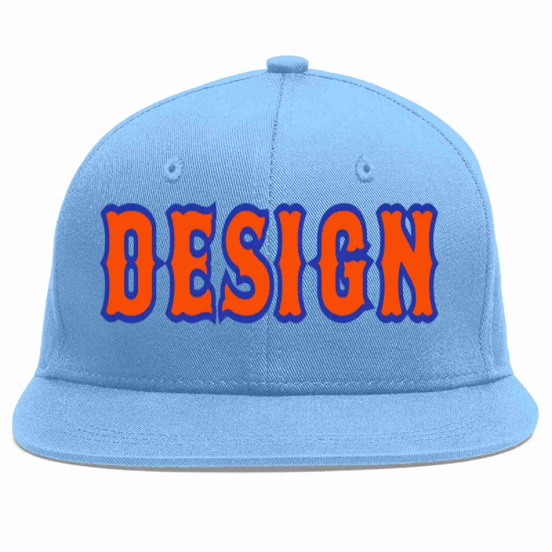 Baseball Cap For Personalized Baseball Gear-Custom Light Blue Orange-Royal Flat Eaves Sport Baseball Cap Design for Men/Women/Youth