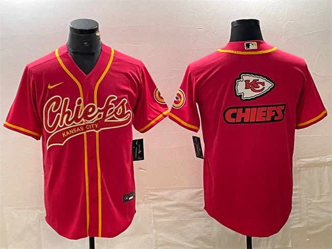 Baseball Jersey For Personalized Team Orders-Men's Kansas City Chiefs Red Team Big Logo With Patch Cool Base Stitched Baseball Jersey