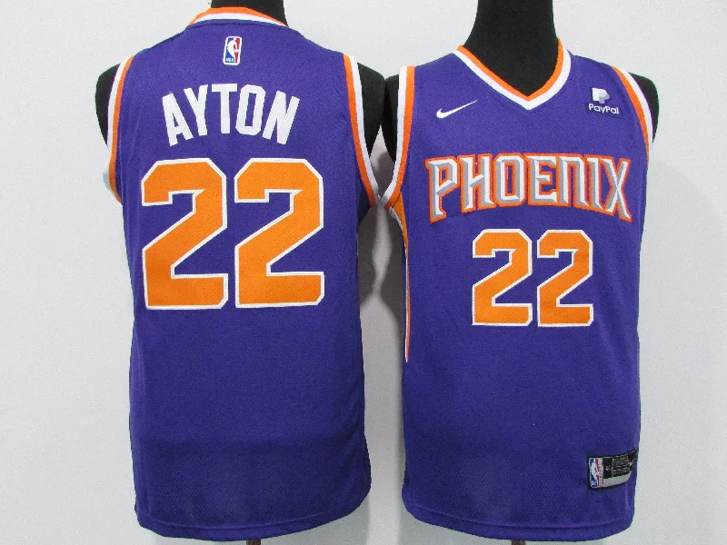 Basketball Jersey With Embroidered Logo-Suns 22 Deandre Ayton Purple 2021 City Edition Swingman Basketball Jersey