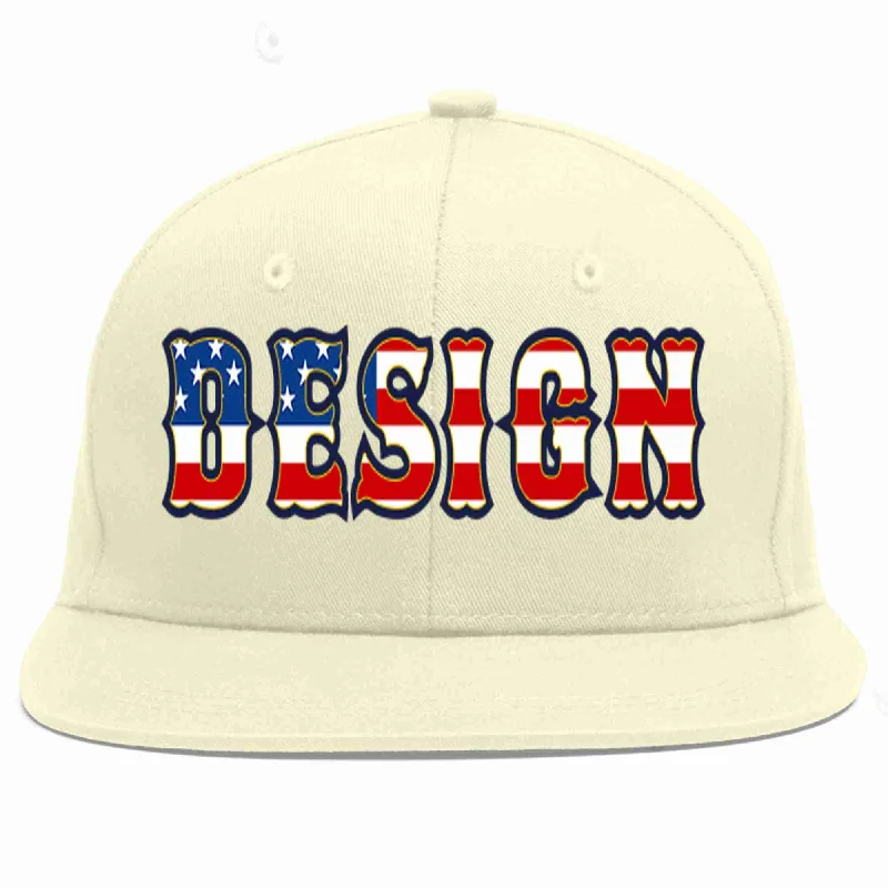 Baseball Cap For Fast-Pitch Leagues-Custom Cream Vintage USA Flag-Gold Flat Eaves Sport Baseball Cap Design for Men/Women/Youth