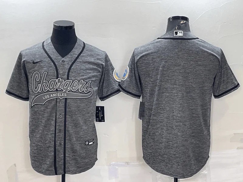 Baseball Jersey With Team Logo-Men's Los Angeles Chargers Blank Grey Gridiron Cool Base Stitched Baseball Jersey