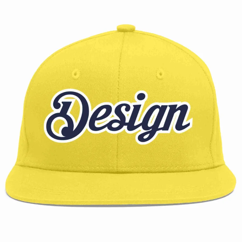 Baseball Cap For Fan Support Gear-Custom Light Gold Navy-White Flat Eaves Sport Baseball Cap Design for Men/Women/Youth