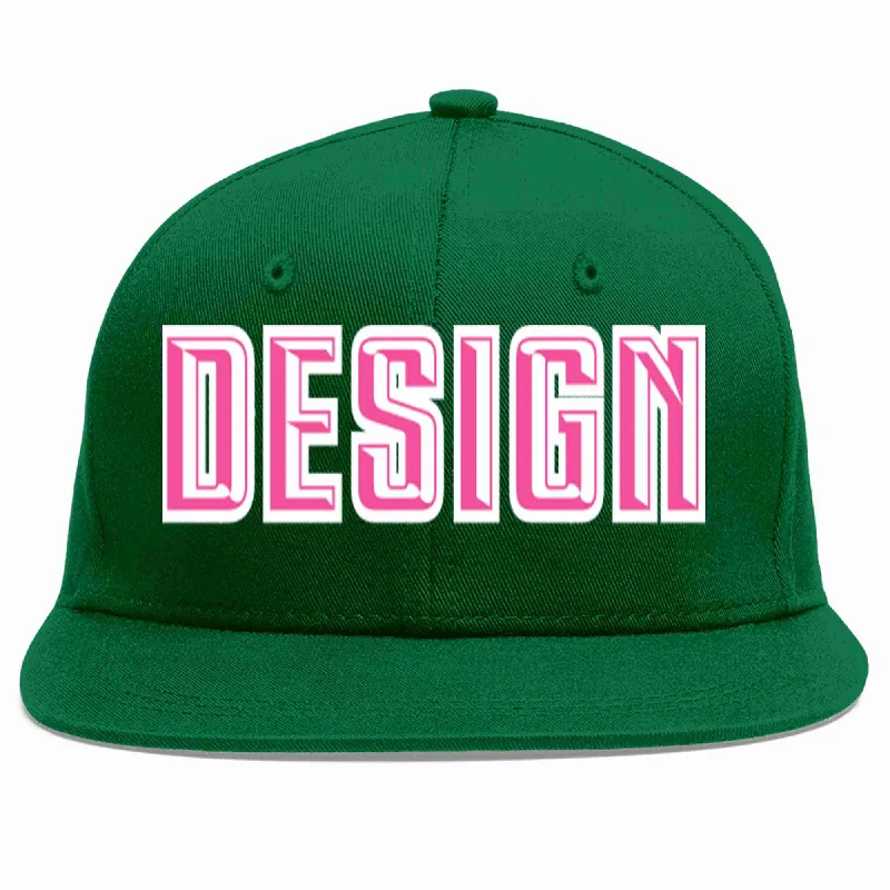 Baseball Cap For Kids With Custom Names-Custom Green Pink-White Flat Eaves Sport Baseball Cap Design for Men/Women/Youth