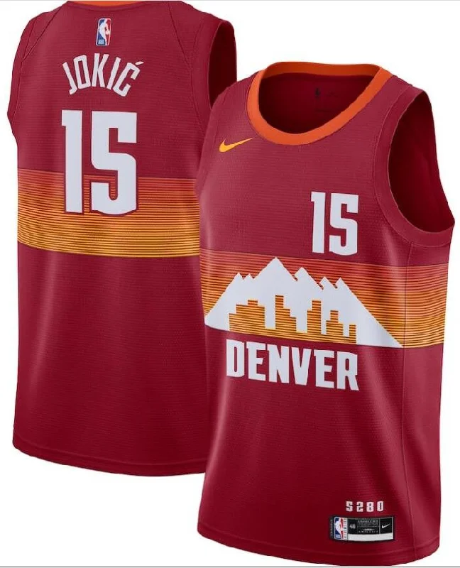 Basketball Jersey For Team Customization-Nuggets 15 Nikola Jokic Red 2020-21 City Edition Swingman Basketball Jersey