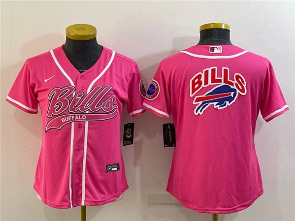 Baseball Jersey For Baseball Tournament Teams-Women's Buffalo Bills Pink Team Big Logo With Patch Cool Base Stitched Baseball Jersey(Run Small)