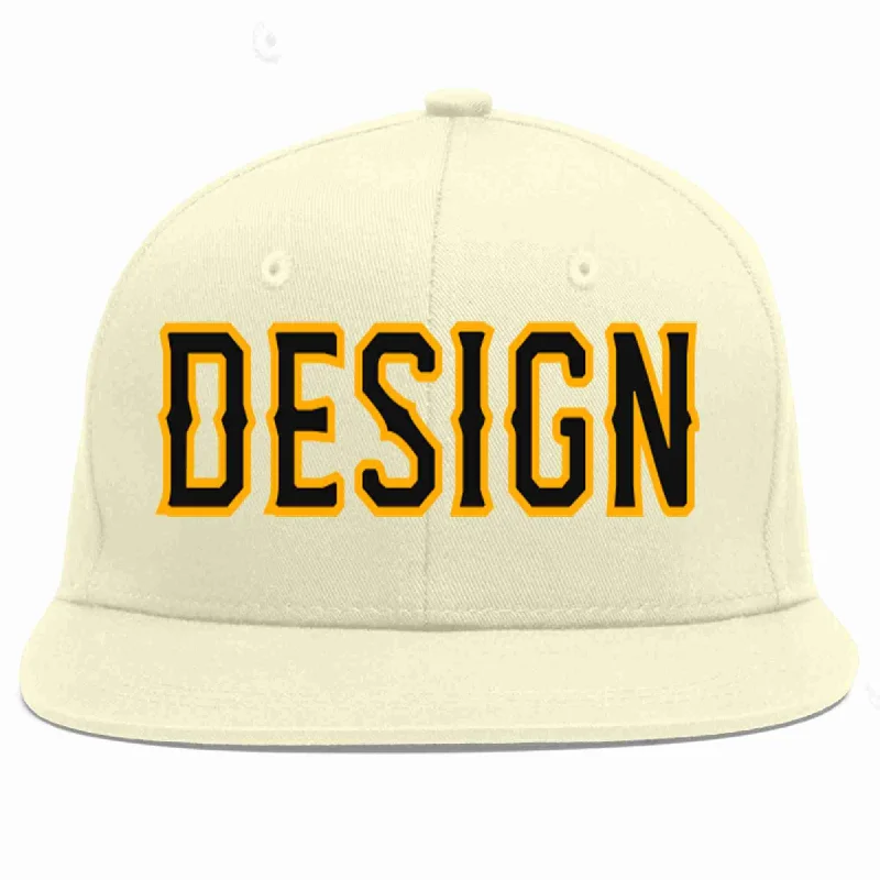 Baseball Cap For Personalized Baseball Gear-Custom Cream Black-Yellow Flat Eaves Sport Baseball Cap Design for Men/Women/Youth