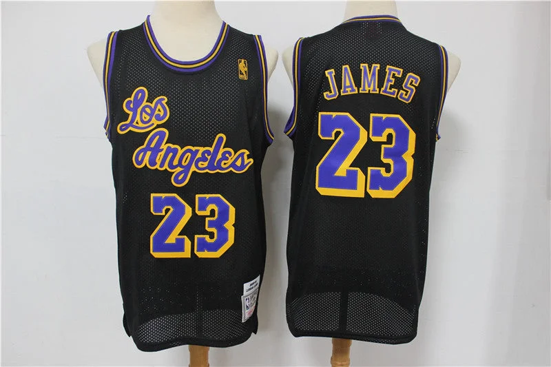 Basketball Jersey For Promotional Fan Apparel-Lakers 23 Lebron James Black Mesh Hardwood Classics Basketball Jersey