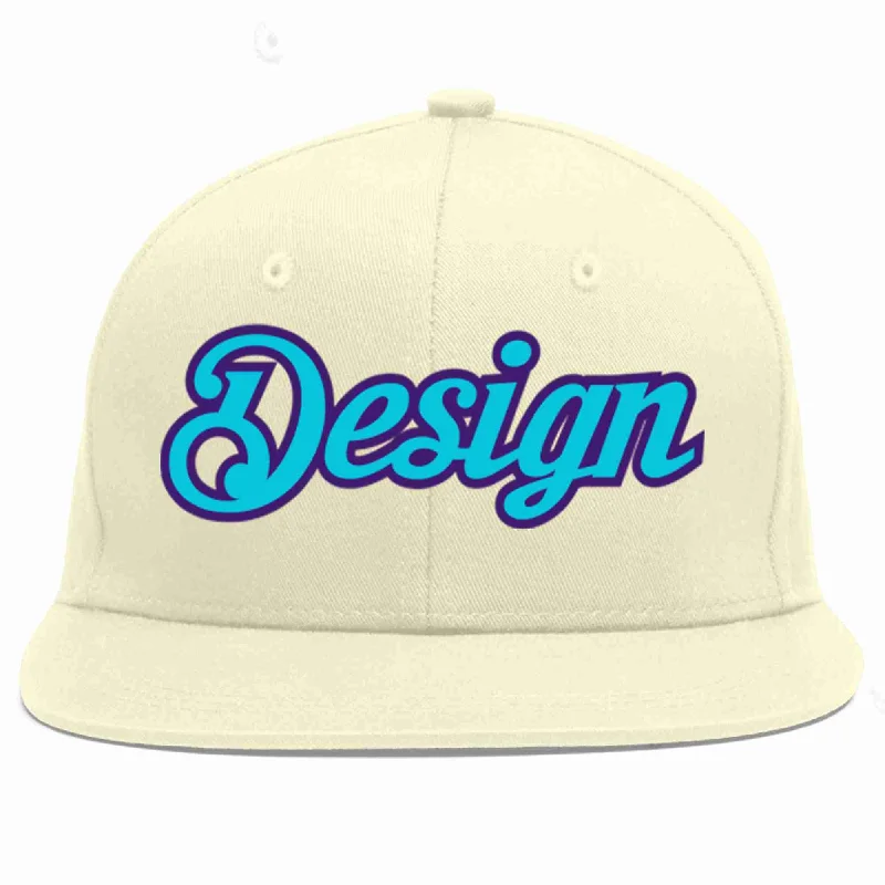 Baseball Cap For Custom Orders-Custom Cream Light Blue-purple Flat Eaves Sport Baseball Cap Design for Men/Women/Youth