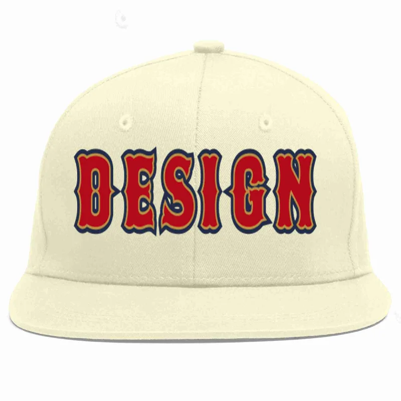 High Quality Baseball Cap-Custom Cream Red-Old Gold Flat Eaves Sport Baseball Cap Design for Men/Women/Youth