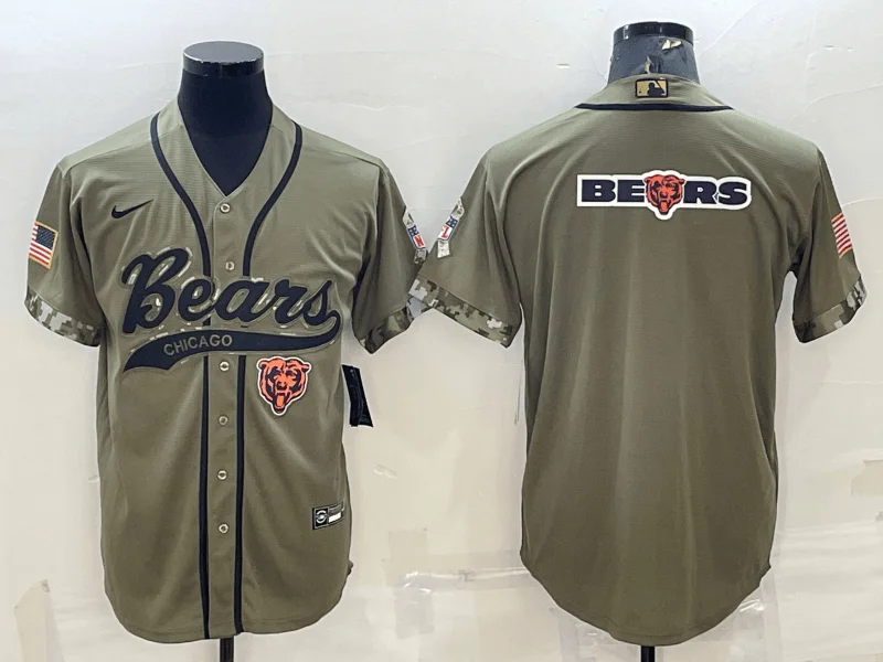 Baseball Jersey For All Ages-Men's Chicago Bears Olive Salute to Service Team Big Logo Cool Base Stitched Baseball Jersey