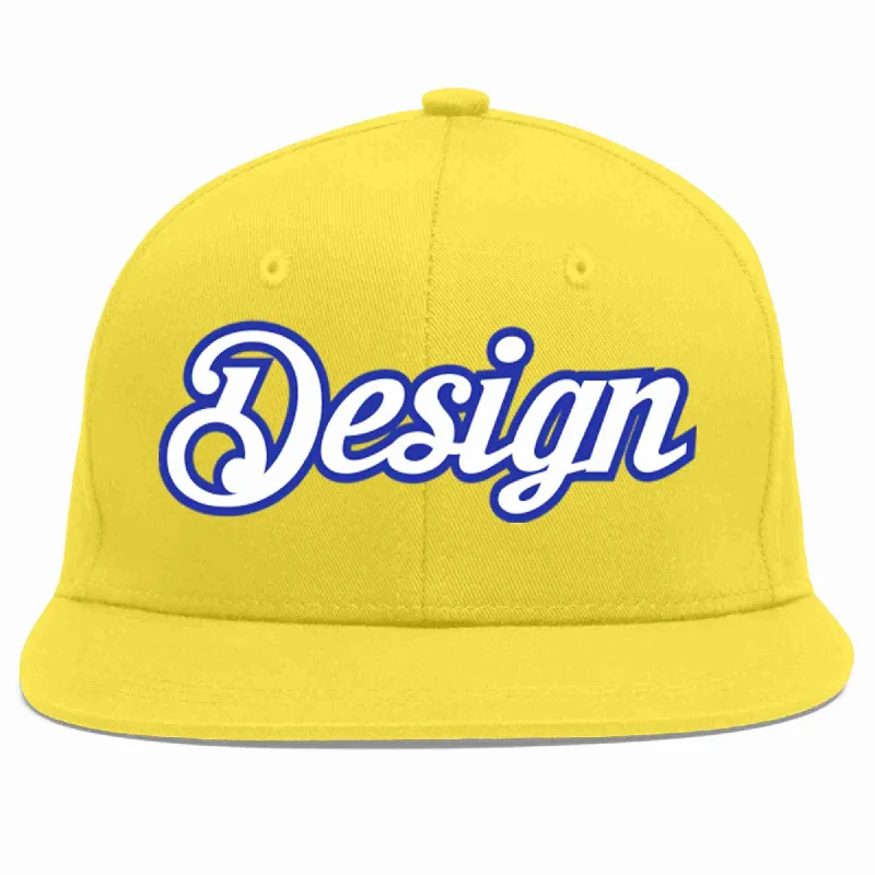 Baseball Cap For Special Edition Hats-Custom Light Gold White-Royal Flat Eaves Sport Baseball Cap Design for Men/Women/Youth