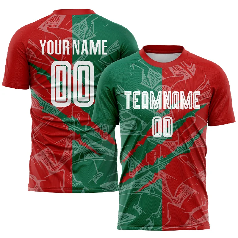 Football Jersey With Comfortable Fit-Custom Graffiti Pattern Red-Kelly Green Scratch Sublimation Soccer Uniform Jersey