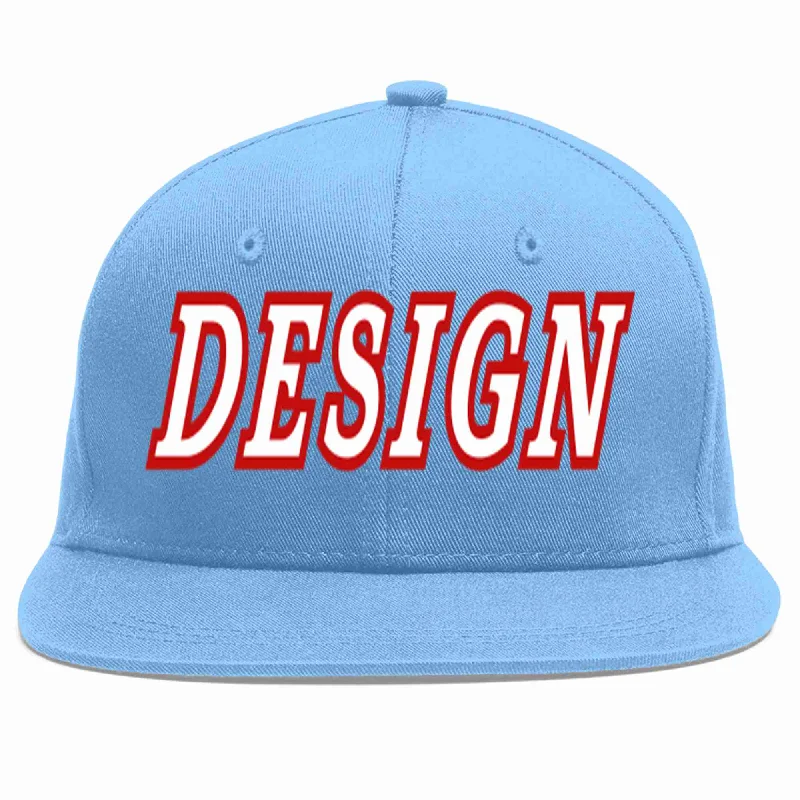 Baseball Cap For High-Quality Embroidery-Custom Light Blue White-Red Flat Eaves Sport Baseball Cap Design for Men/Women/Youth