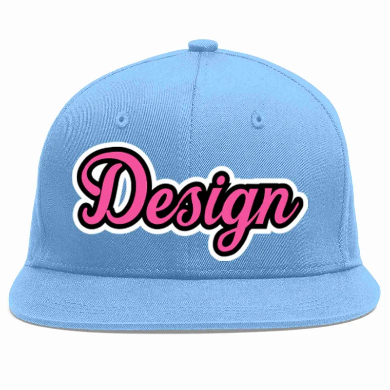 Baseball Cap With Adjustable Strap-Custom Light Blue Pink-Black Flat Eaves Sport Baseball Cap Design for Men/Women/Youth