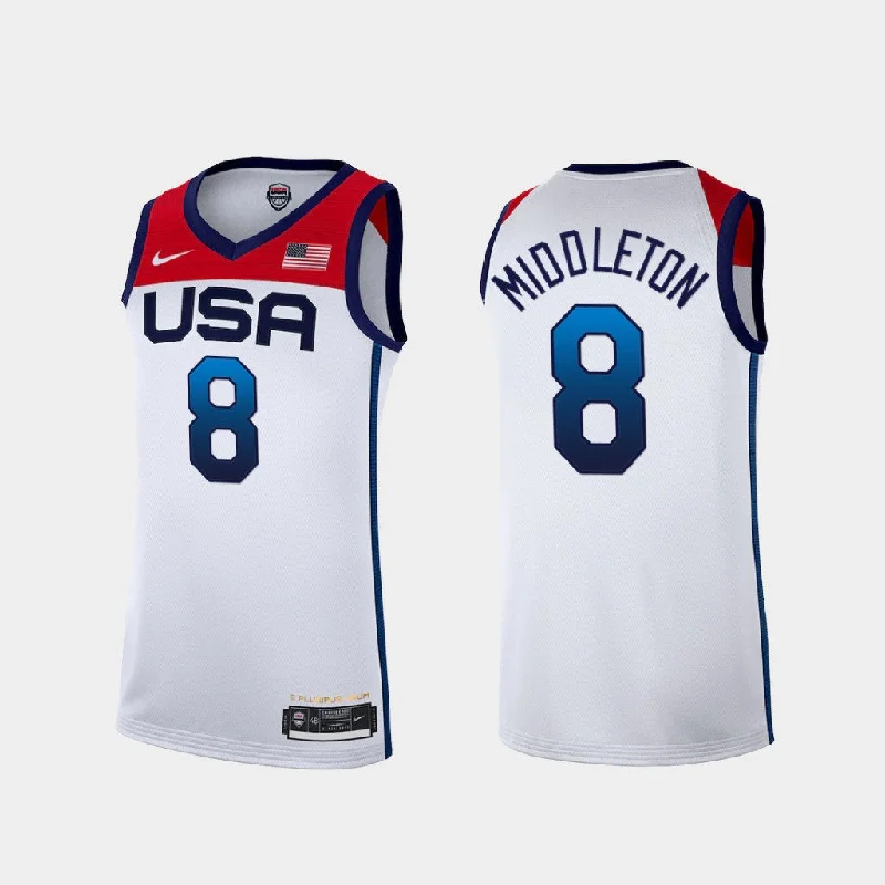 Basketball Jersey For Basketball Gifts And Memorabilia-Team USA 8 Middleton White 2021 Olympics Basketball Swingman Basketball Jersey