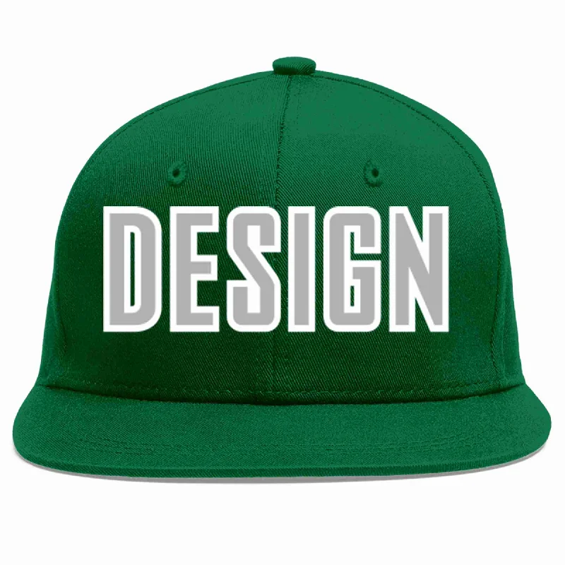 Baseball Cap For Special Edition Releases-Custom Green Gray-White Flat Eaves Sport Baseball Cap Design for Men/Women/Youth