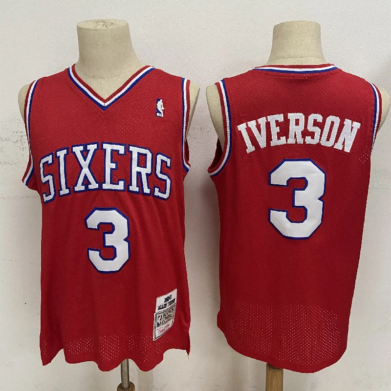 Basketball Jersey For Group Customization-76ers 3 Allen Iverson Red 2002-03 Hardwood Classics Basketball Jersey