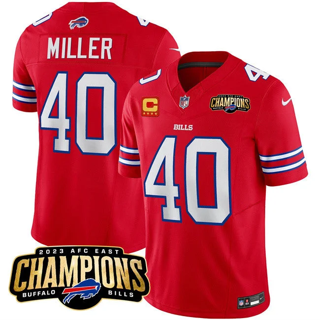 Football Jersey For Group Fundraising-Men's Buffalo Bills #40 Von Miller Red 2023 F.U.S.E. AFC East Champions With 4-star C Ptach Football Stitched Jersey