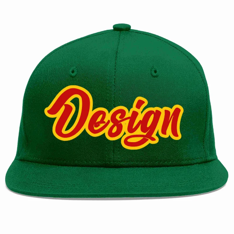 Baseball Cap For Retro Style-Custom Green Red-Yellow Flat Eaves Sport Baseball Cap Design for Men/Women/Youth