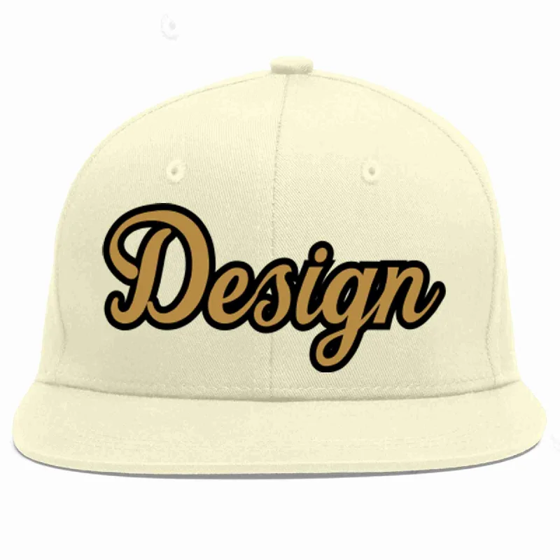 Baseball Cap For Tournament-Custom Cream Old Gold-Black Flat Eaves Sport Baseball Cap Design for Men/Women/Youth