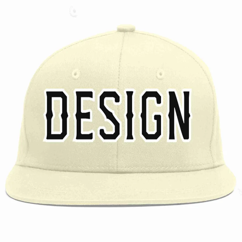 Baseball Cap For Youth Baseball Teams-Custom Cream Black-White Flat Eaves Sport Baseball Cap Design for Men/Women/Youth