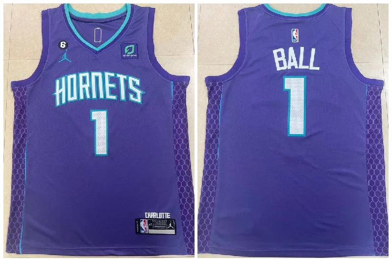 Basketball Jersey For Group Fundraising-Hornets 1 LaMelo Ball Purple 2022-23 Swingman Basketball Jersey