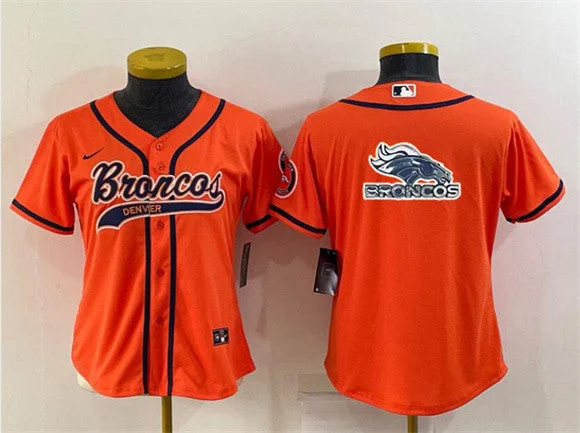 Baseball Jersey For Group Orders-Women's Denver Broncos Orange Team Big Logo With Patch Cool Base Stitched Baseball Jersey(Run Small)