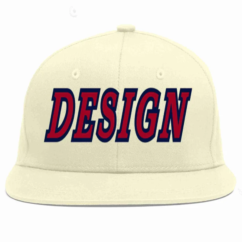 Baseball Cap With Embroidered Logos-Custom Cream Red-Navy Flat Eaves Sport Baseball Cap Design for Men/Women/Youth