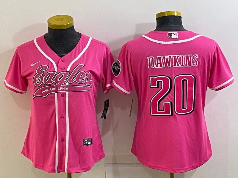 Baseball Jersey For College Fan Gear-Women's Philadelphia Eagles #20 Brian Dawkins Pink With Patch Cool Base Stitched Baseball Jersey(Run Small)