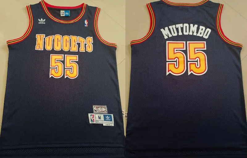 Basketball Jersey For Exclusive Team Gear-Nuggets 55 Dikembe Mutombo Black Hardwood Classics Basketball Jersey