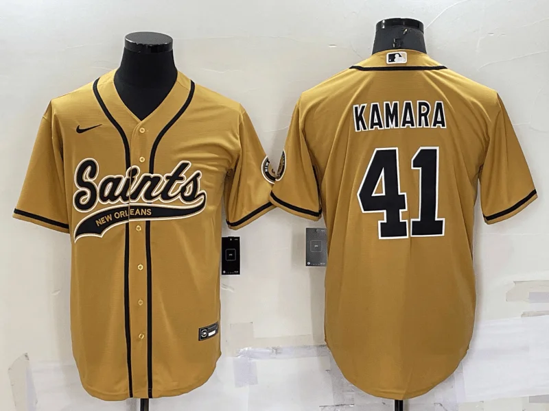 Baseball Jersey For Official Team Orders-Men's New Orleans Saints #41 Alvin Kamara Gold Stitched Cool Base Baseball Jersey