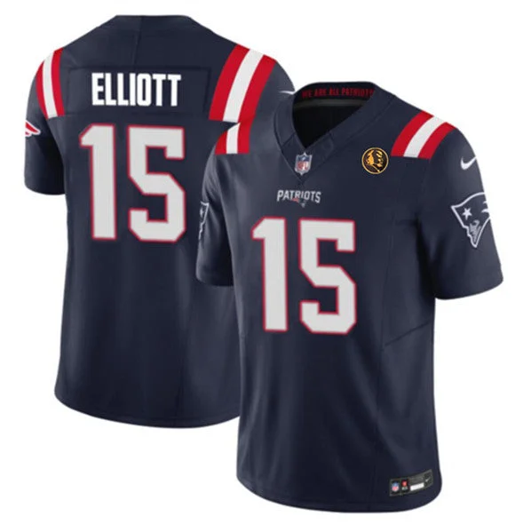 Football Jersey For College Sports Teams-Men's New England Patriots #15 Ezekiel Elliott Navy 2023 F.U.S.E. With John Madden Patch Vapor Limited Football Stitched Jersey