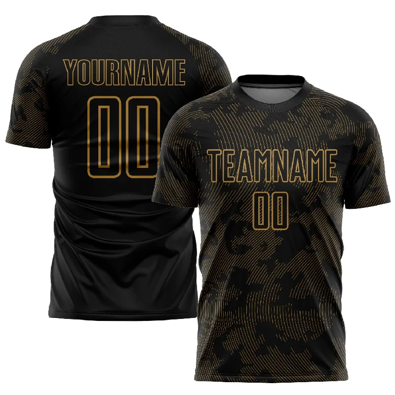 Football Jersey For Group Orders-Custom Black Old Gold Sublimation Soccer Uniform Jersey