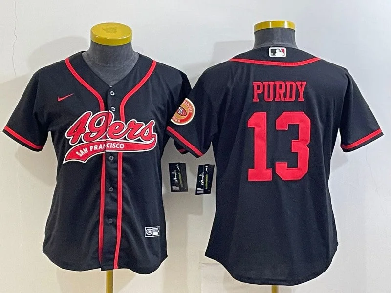 Baseball Jersey For Team Celebration Merchandise-Women's San Francisco 49ers #13 Brock Purdy Black With Patch Cool Base Stitched Baseball Jersey(Run Small)