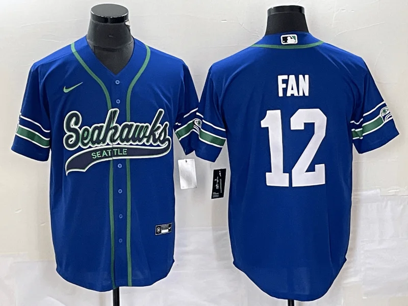 Baseball Jersey For Personalized Orders-Men's Seattle Seahawks #12 Fan Blue Blue With Patch Cool Base Stitched Baseball Jersey