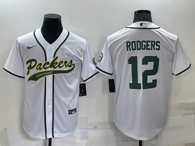 Baseball Jersey For Fundraisers-Men's Green Bay Packers #12 Aaron Rodgers White Stitched Cool Base Baseball Jersey