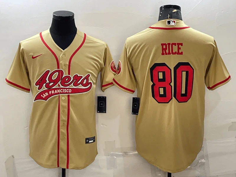 Baseball Jersey For Team Customization-Men's San Francisco 49ers #80 Jerry Rice Gold Color Rush With Patch Cool Base Stitched Baseball Jersey