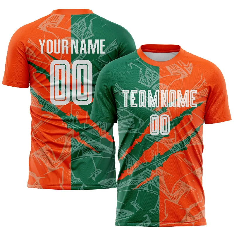 Football Jersey For Supporter Customization-Custom Graffiti Pattern Kelly Green-Orange Scratch Sublimation Soccer Uniform Jersey