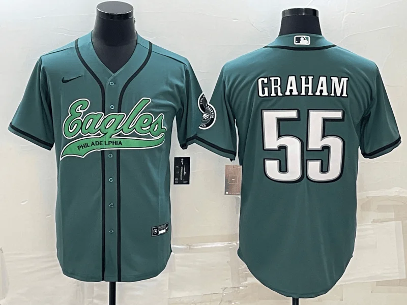 Baseball Jersey For Official Team Products-Men's Philadelphia Eagles #55 Brandon Graham Green With Patch Cool Base Stitched Baseball Jersey