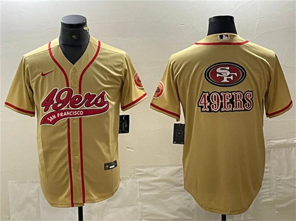 Baseball Jersey For Team Celebration Merchandise-Men's San Francisco 49ers Gold Team Big Logo With Patch Cool Base Stitched Baseball Jersey